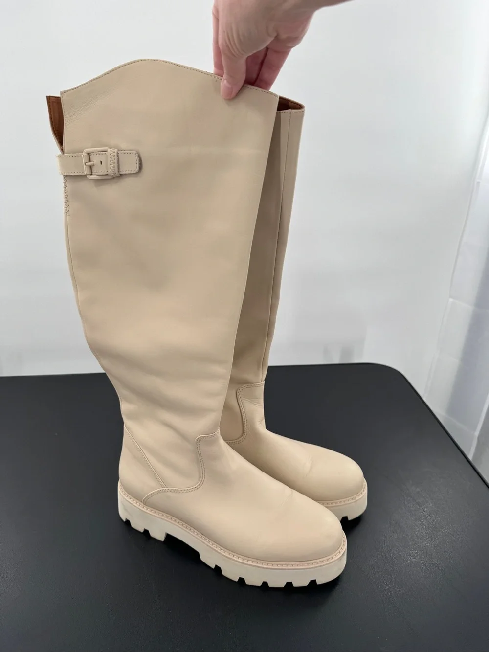 Franco Sarto Cream Knee High Lug Boots Moto Biker Light Goth Grunge Y2K size 8